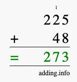 Calculate 225 + 48 using long addition