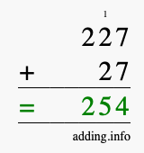Calculate 227 + 27 using long addition