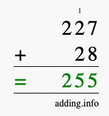 Calculate 227 + 28 using long addition