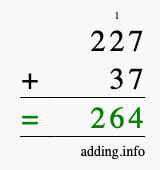 Calculate 227 + 37 using long addition