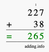 Calculate 227 + 38 using long addition
