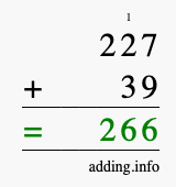 Calculate 227 + 39 using long addition