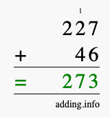 Calculate 227 + 46 using long addition