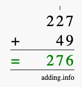 Calculate 227 + 49 using long addition