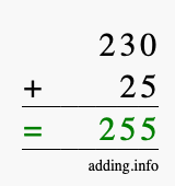 Calculate 230 plus 25 using long addition Calculate 230 + 25 using long addition