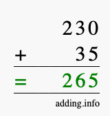 Calculate 230 + 35 using long addition