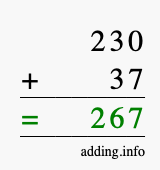 Calculate 230 + 37 using long addition