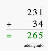 Calculate 231 + 34 using long addition