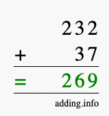 Calculate 232 + 37 using long addition