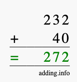 Calculate 232 + 40 using long addition