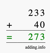 Calculate 233 + 40 using long addition