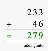 Calculate 233 + 46 using long addition