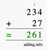 Calculate 234 + 27 using long addition
