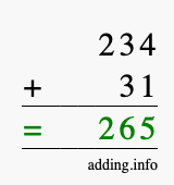 Calculate 234 + 31 using long addition