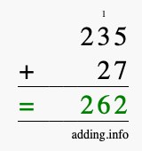 Calculate 235 + 27 using long addition