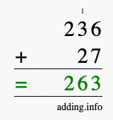 Calculate 236 + 27 using long addition
