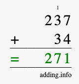 Calculate 237 + 34 using long addition
