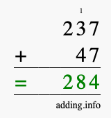 Calculate 237 + 47 using long addition