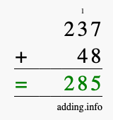 Calculate 237 plus 48 using long addition Calculate 237 + 48 using long addition