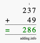 Calculate 237 + 49 using long addition
