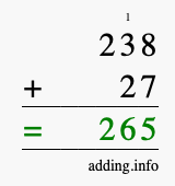 Calculate 238 + 27 using long addition