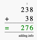 Calculate 238 + 38 using long addition