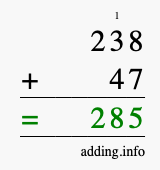 Calculate 238 + 47 using long addition