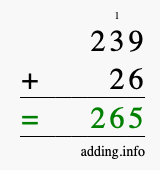 Calculate 239 + 26 using long addition