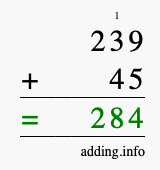 Calculate 239 + 45 using long addition