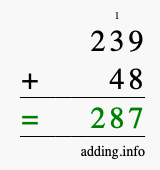 Calculate 239 + 48 using long addition