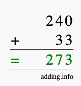 Calculate 240 + 33 using long addition