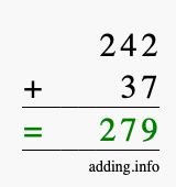 Calculate 242 + 37 using long addition