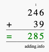 Calculate 246 + 39 using long addition