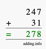 Calculate 247 + 31 using long addition