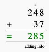 Calculate 248 + 37 using long addition
