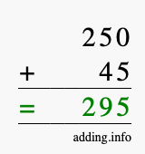 Calculate 250 + 45 using long addition