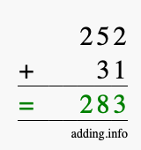 Calculate 252 + 31 using long addition