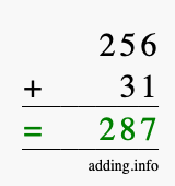 Calculate 256 + 31 using long addition