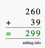 Calculate 260 + 39 using long addition