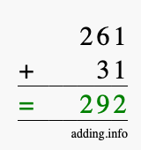 Calculate 261 + 31 using long addition