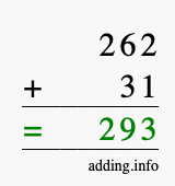 Calculate 262 + 31 using long addition