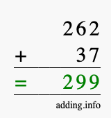 Calculate 262 + 37 using long addition
