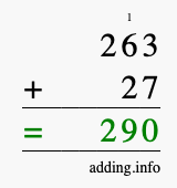Calculate 263 + 27 using long addition