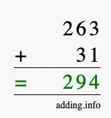 Calculate 263 + 31 using long addition