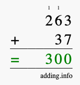 Calculate 263 + 37 using long addition
