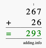 Calculate 267 + 26 using long addition