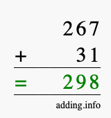 Calculate 267 + 31 using long addition