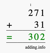 Calculate 271 + 31 using long addition