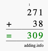 Calculate 271 + 38 using long addition