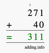 Calculate 271 + 40 using long addition